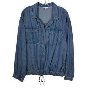 Time & Tru Chambray Denim Lightweight Button Down Toggle Tie Shirt Large L 12 14